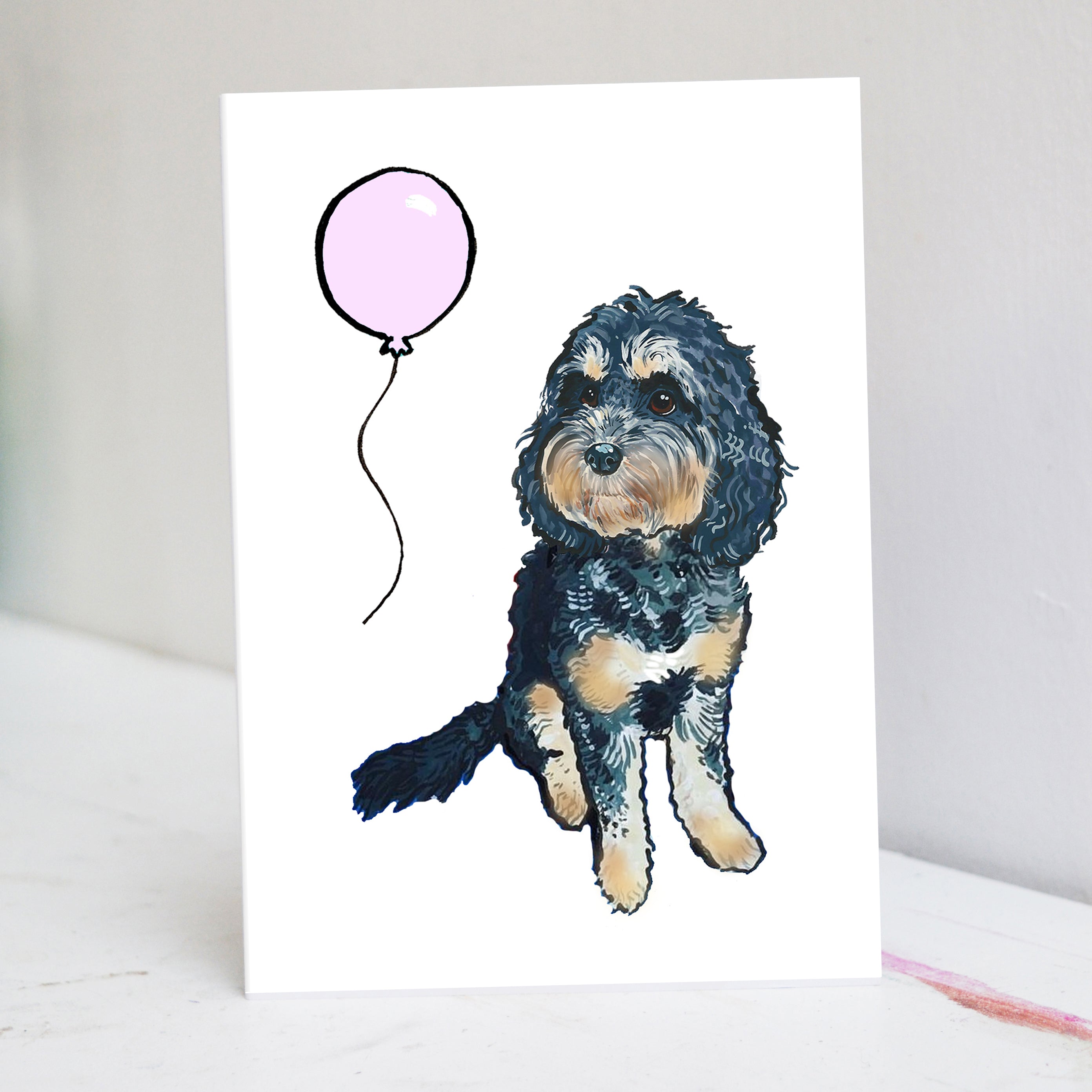 Tricolour Cockapoo Christmas Card – Pet Portrait Illustration