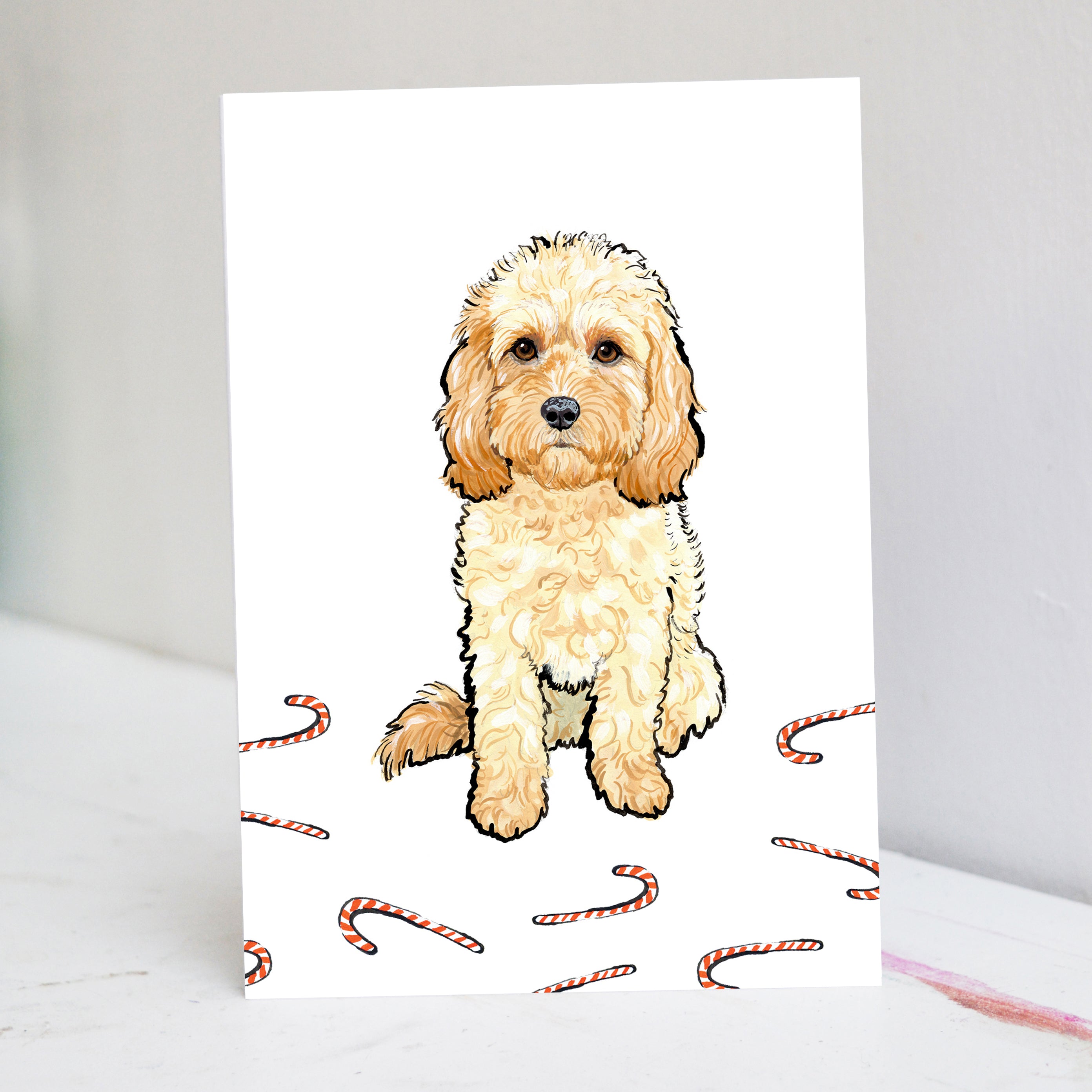 Apricot Cavapoo Christmas Card – Pet Portrait Illustration