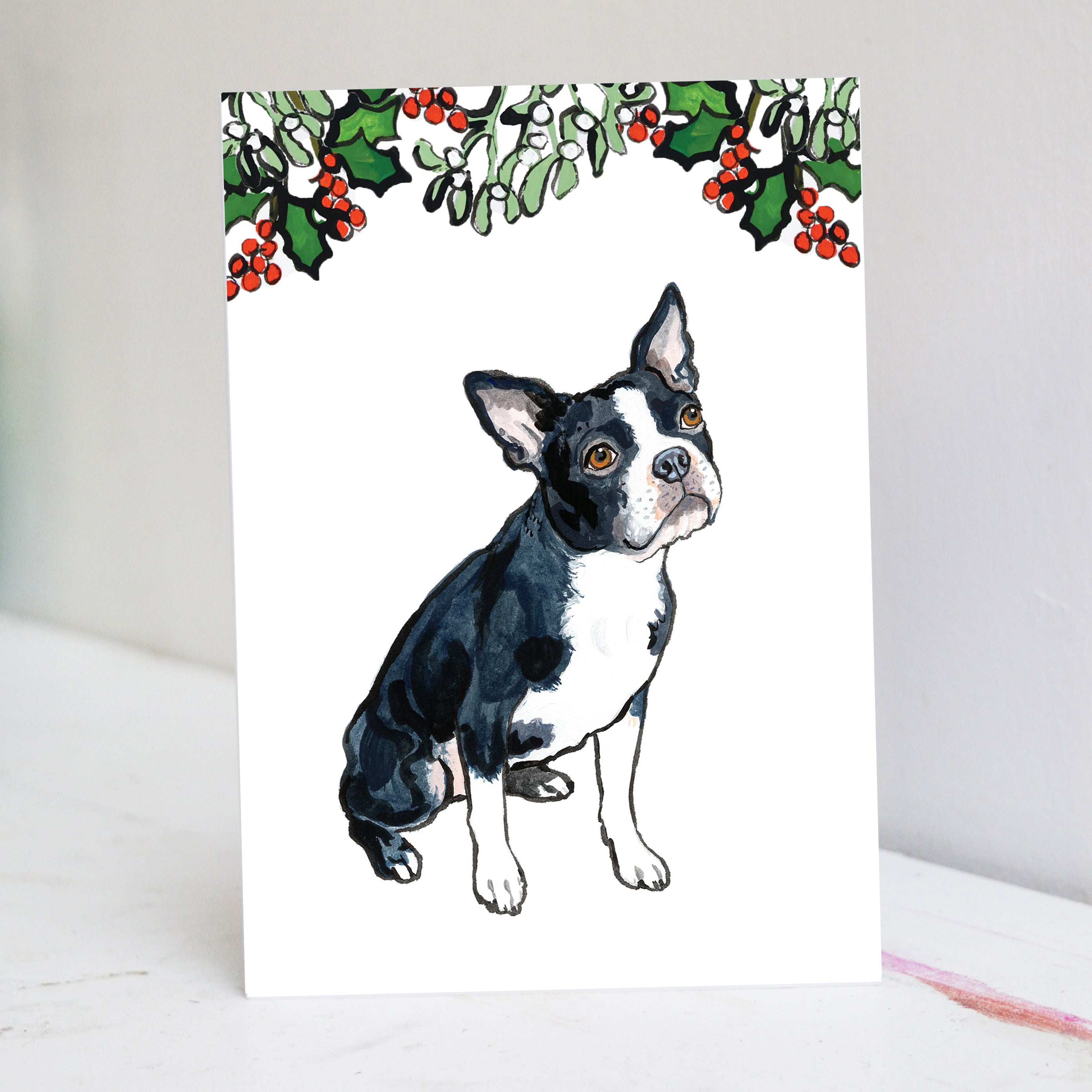 Boston Terrier Christmas Card
