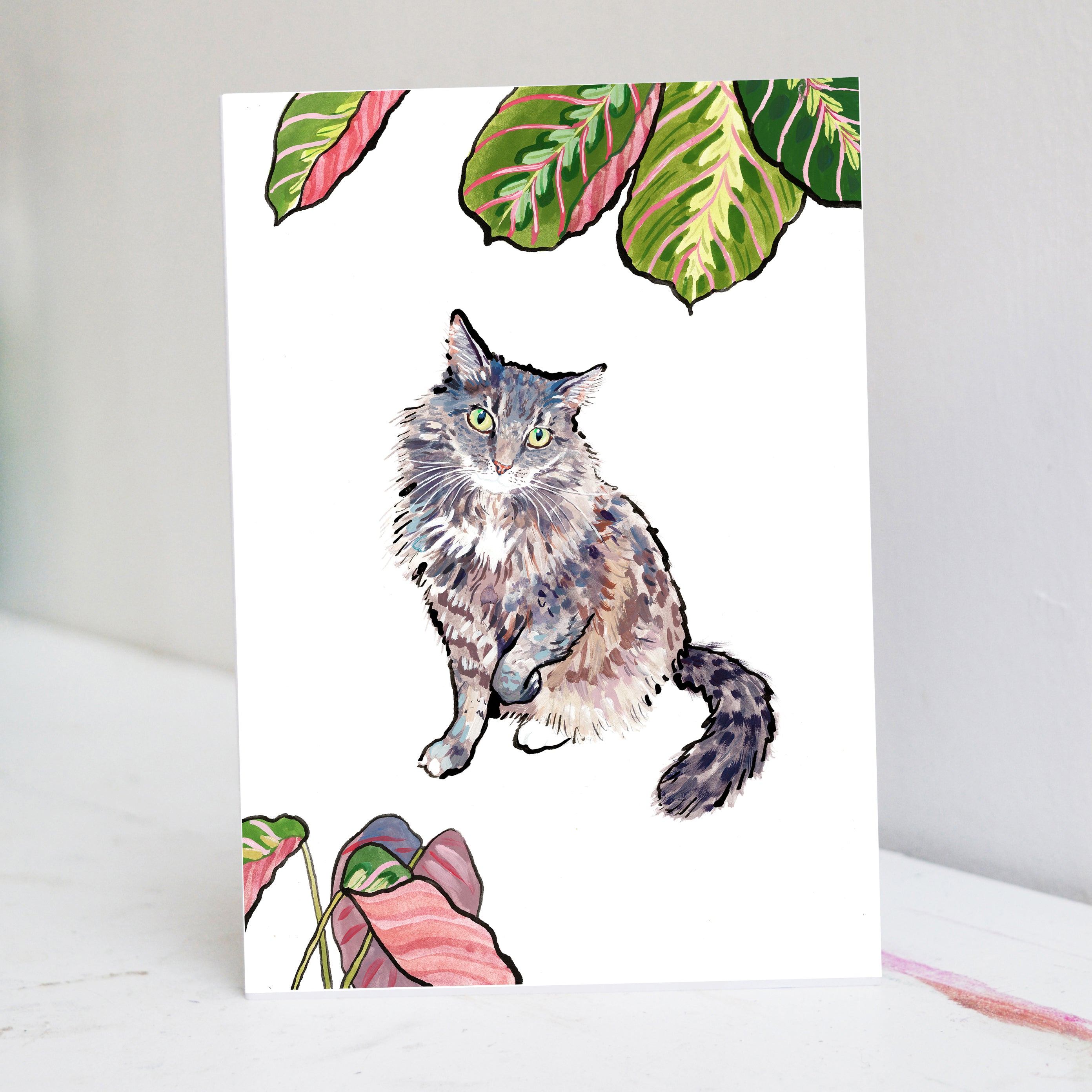 Calathea Cat Greetings Card
