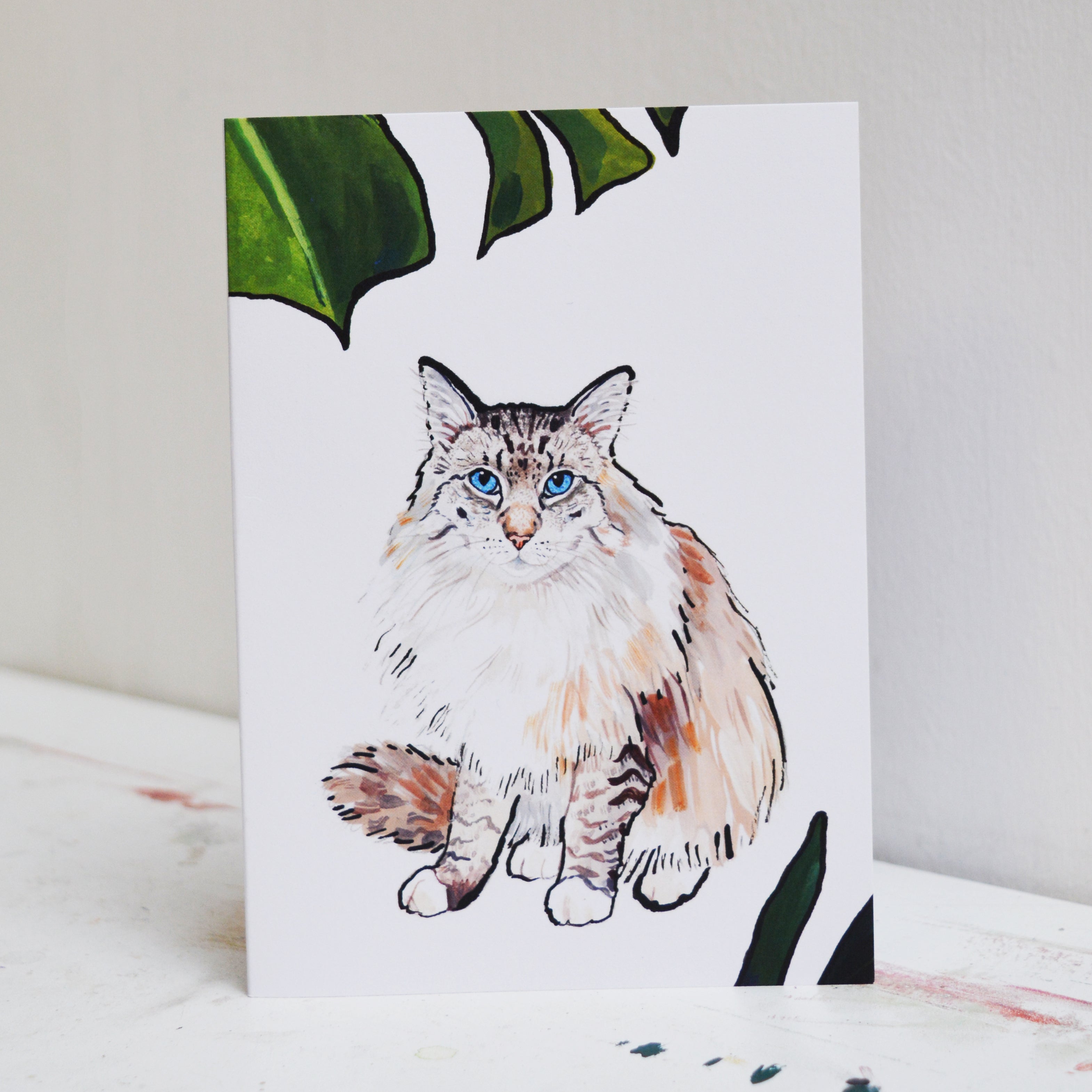 Monstera Cat Greetings Card