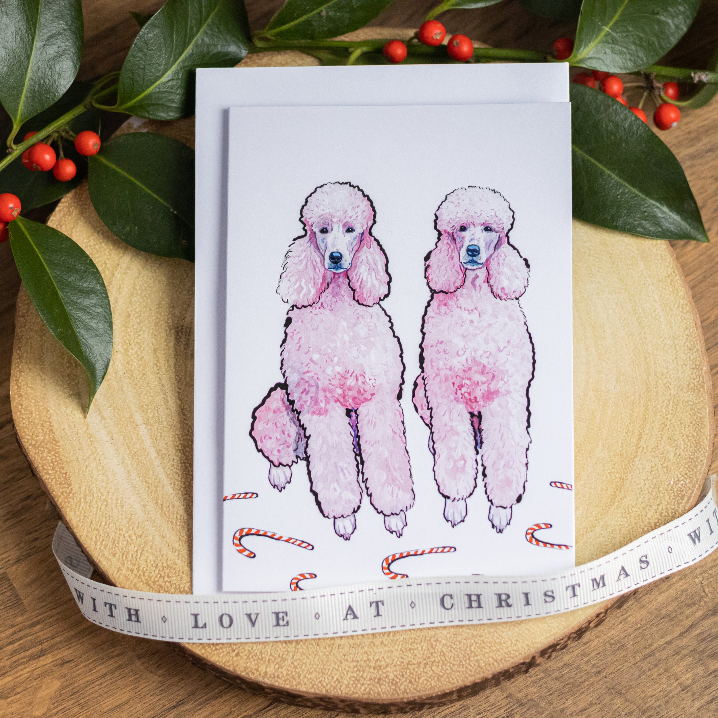 Pink Poodle Christmas Card