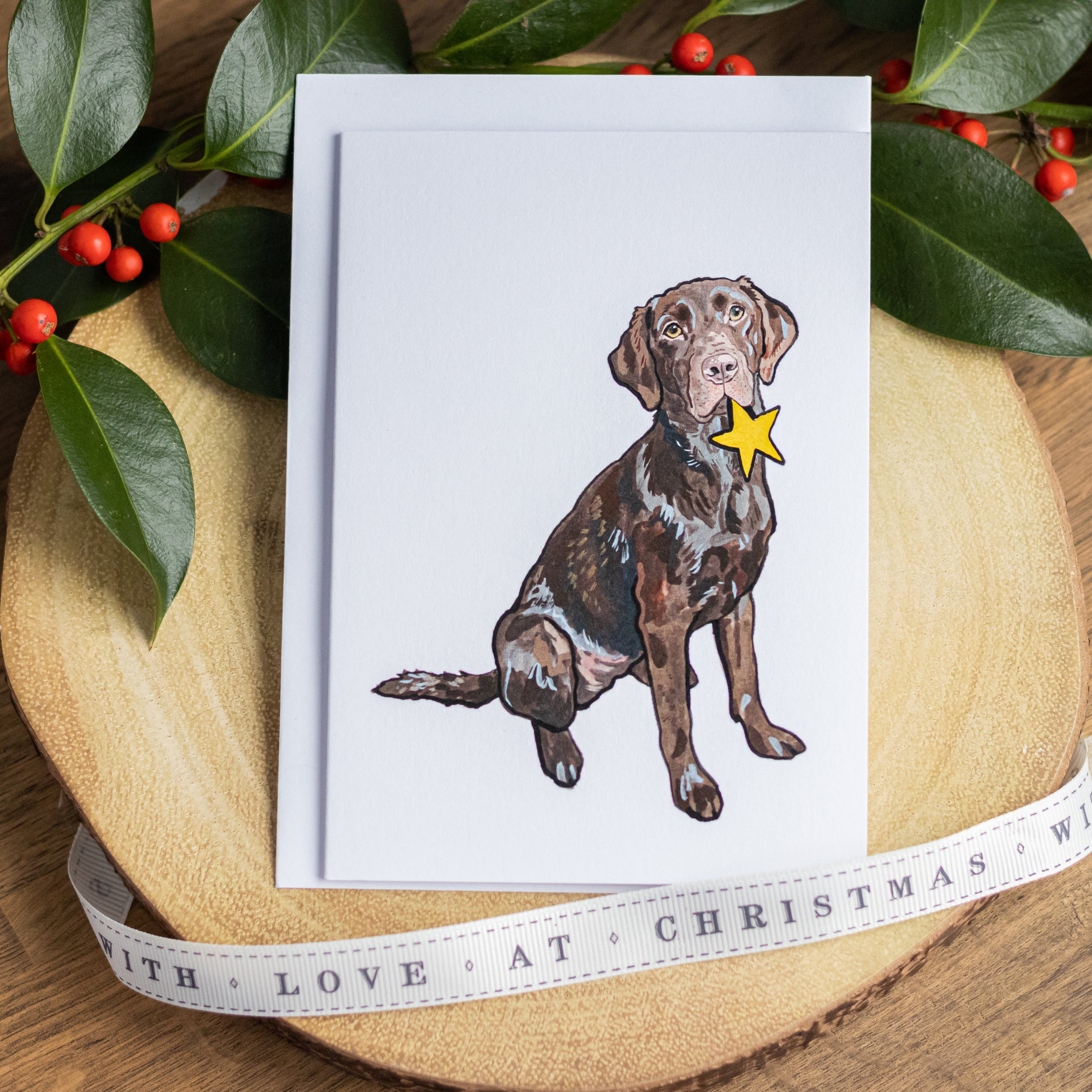 Chocolate Labrador Christmas Card