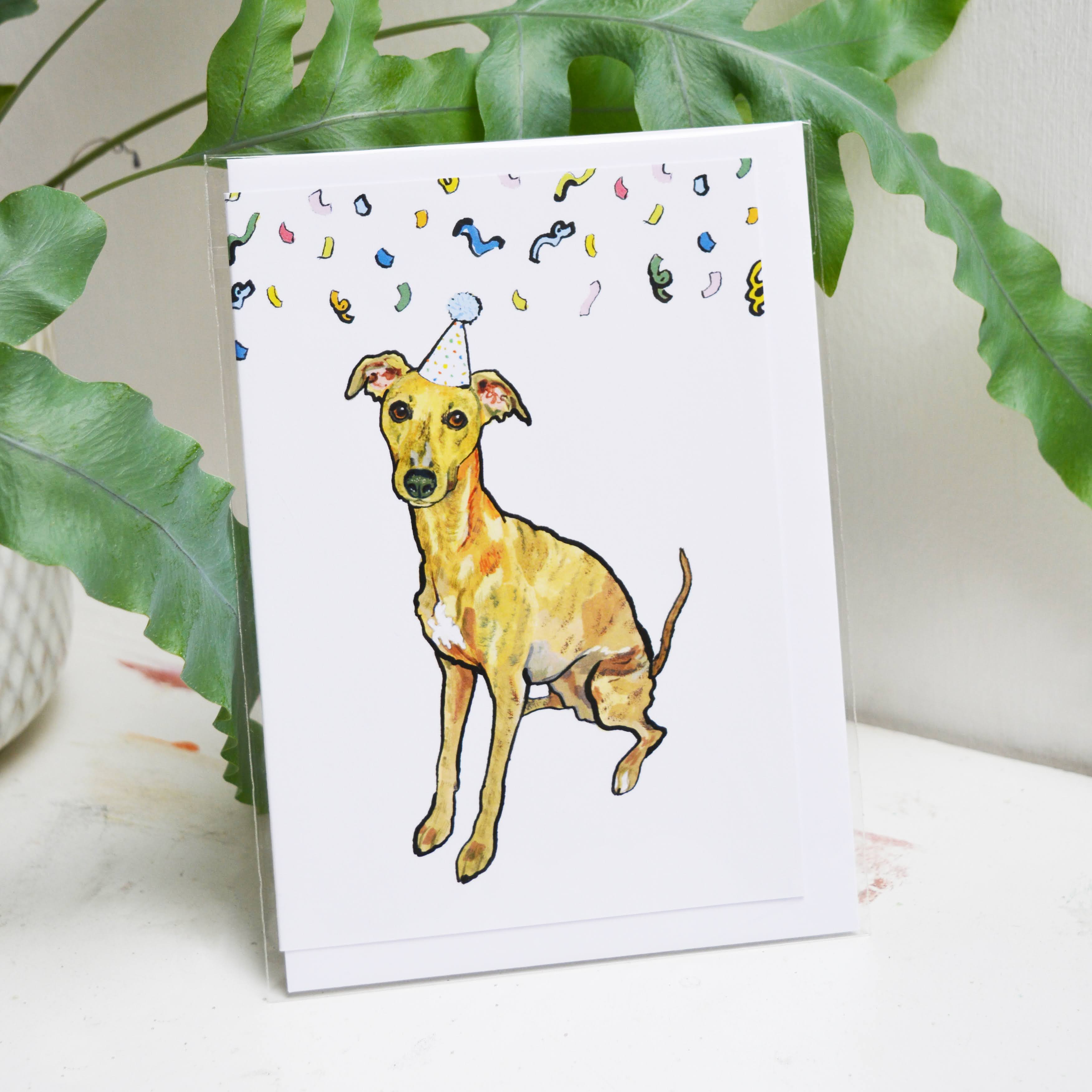 Brindle Whippet Birthday Card