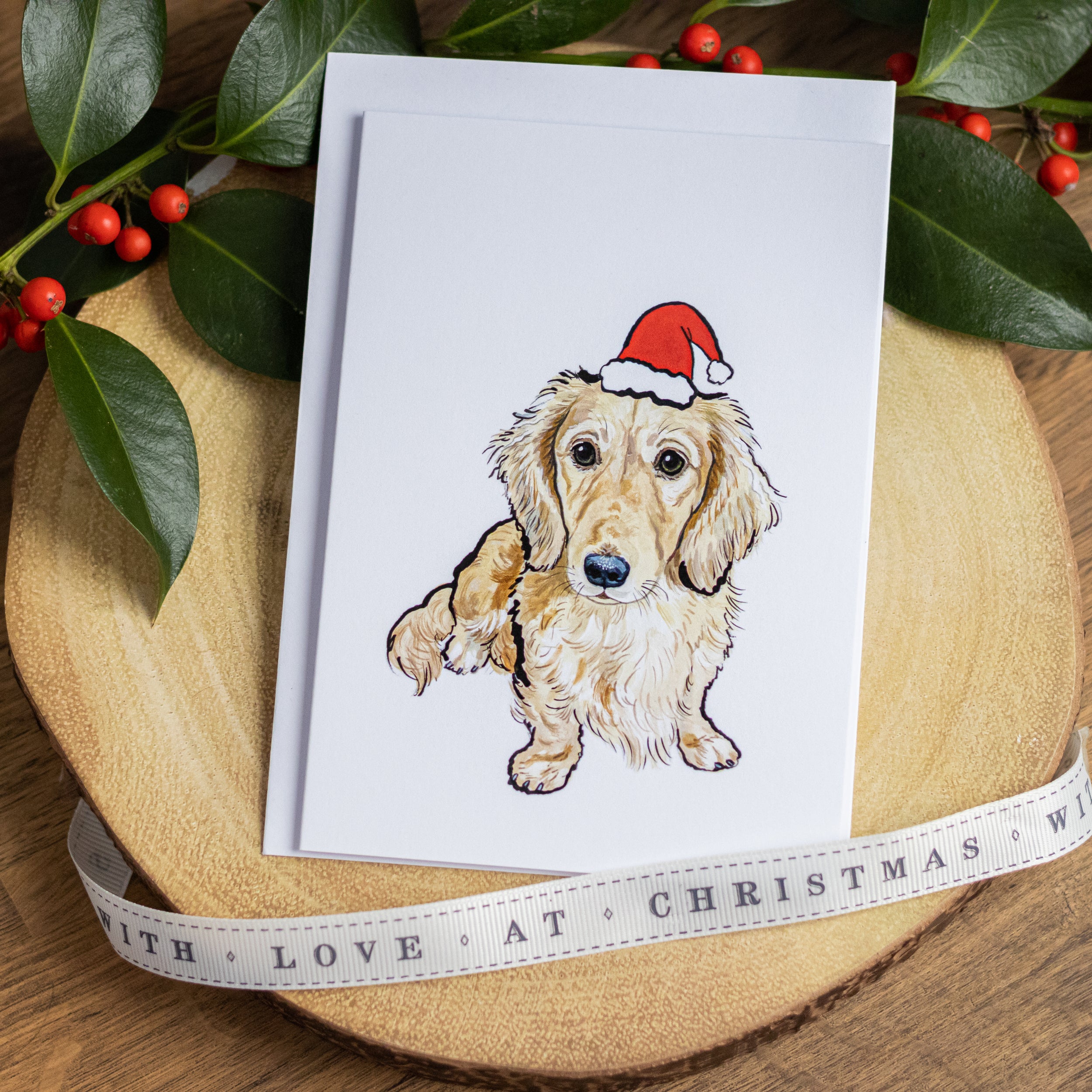 Long Haired Dachshund Christmas Card