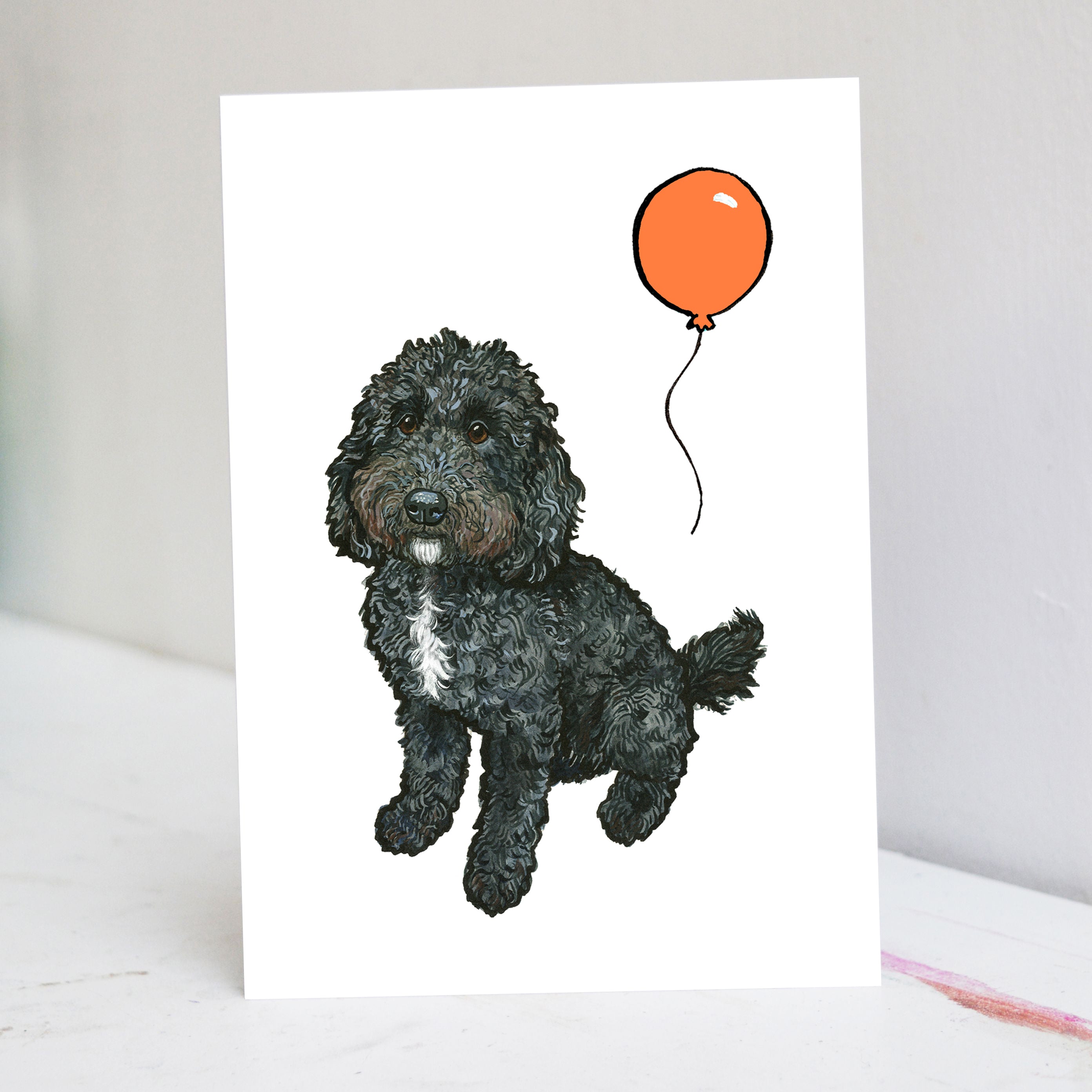 Cockapoo Photo Card Black and White Cockapoo Birthday Card – Pet Portrait Illustration