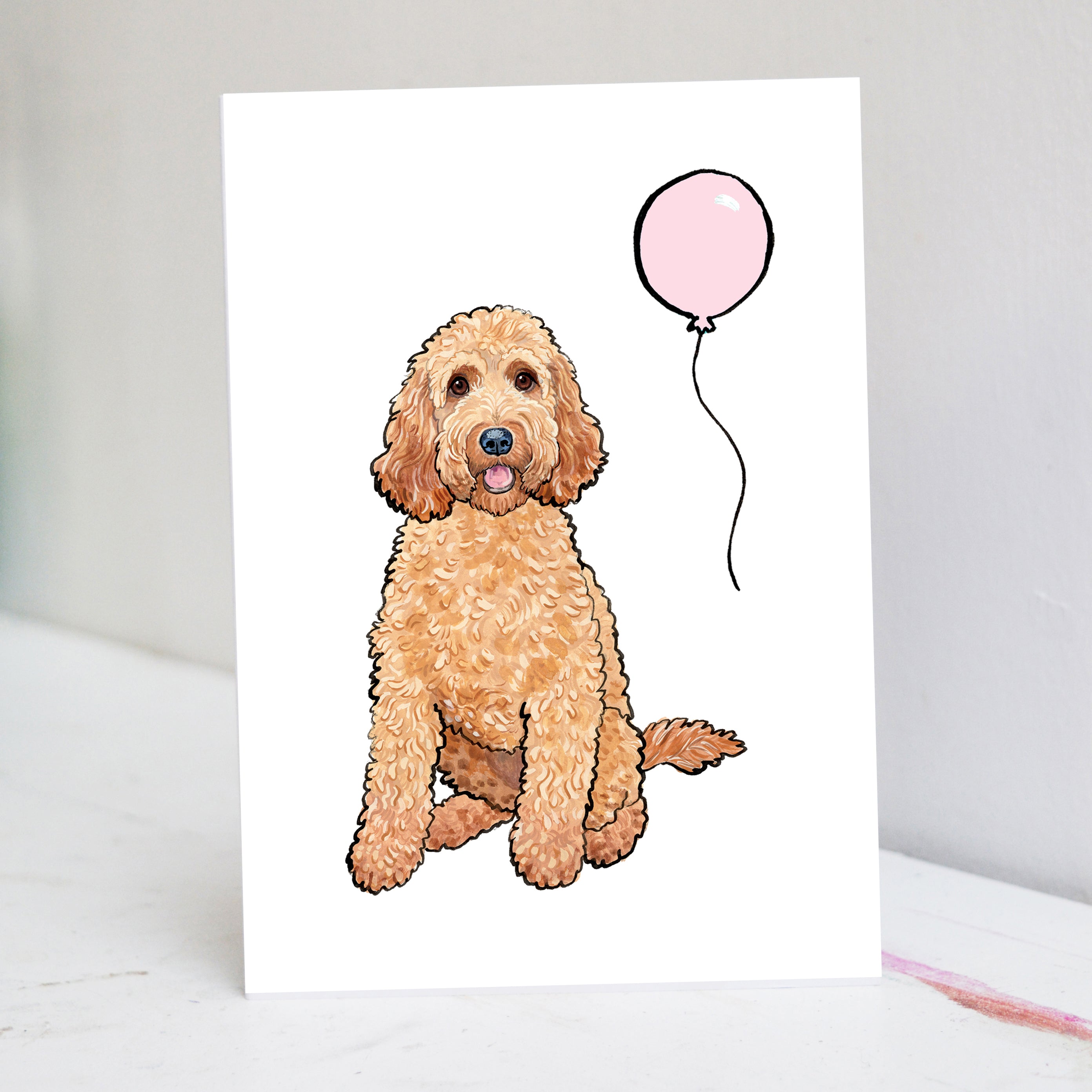 Ruby Red Cockapoo Birthday Card – Pet Portrait Illustration