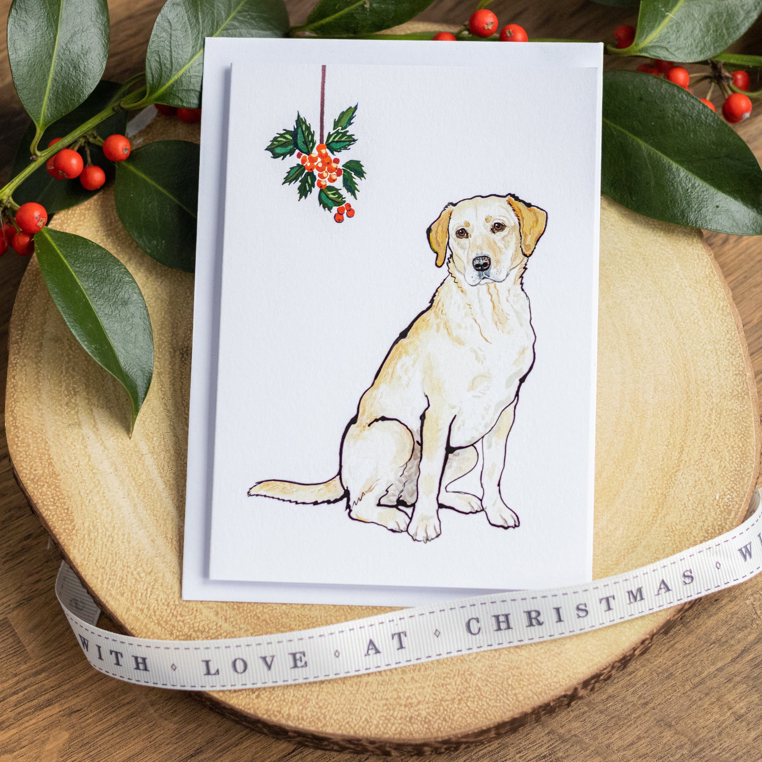 Festive Yellow Labrador Christmas Card