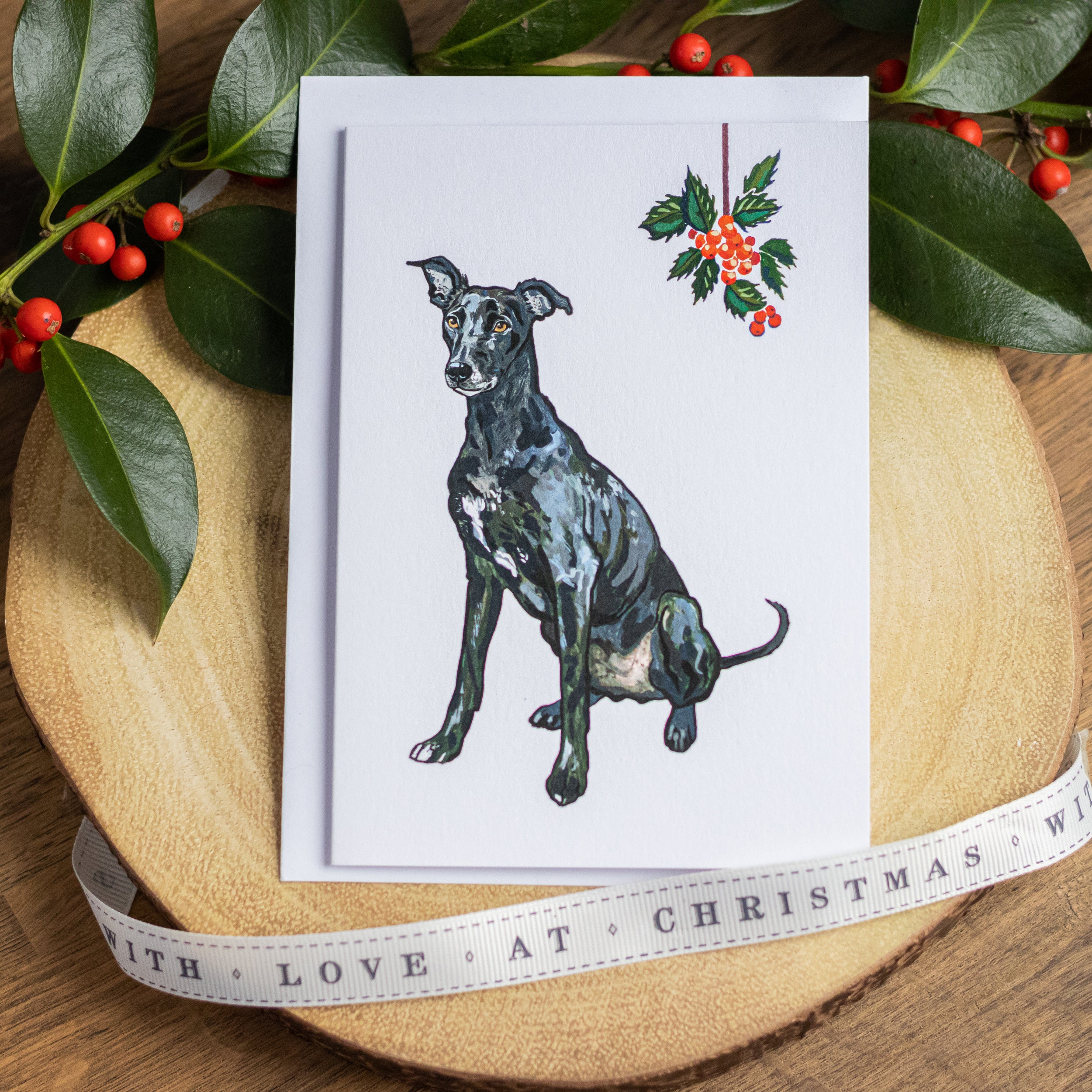 Black Greyhound Christmas Card