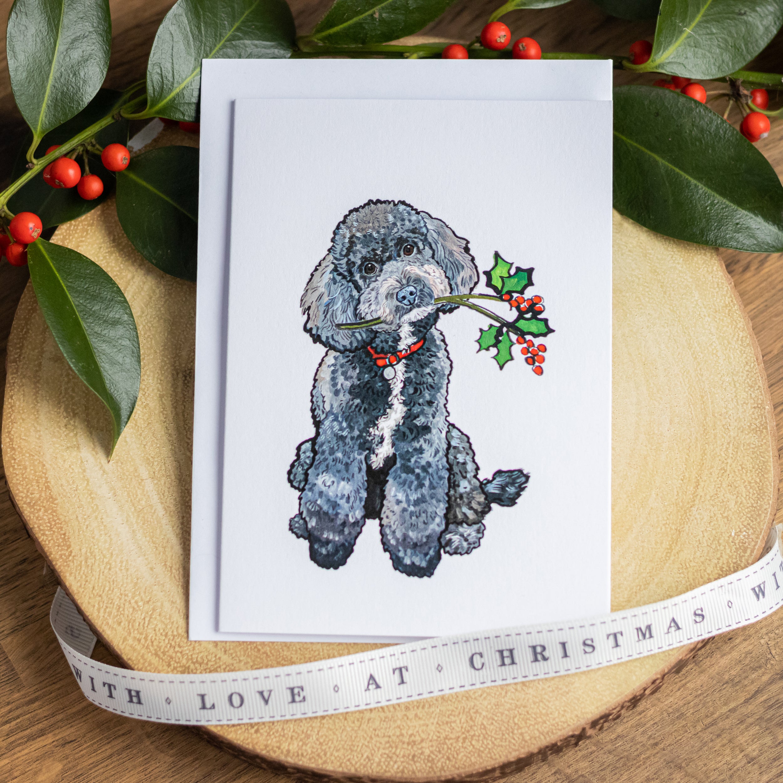 Black Toy Poodle Christmas Card