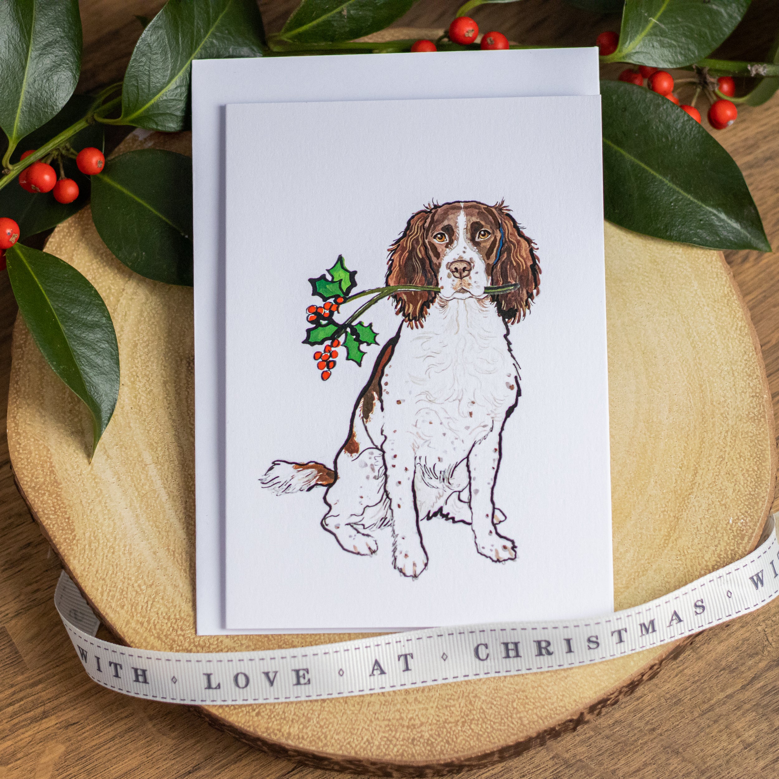 Festive Springer Spaniel Christmas Card
