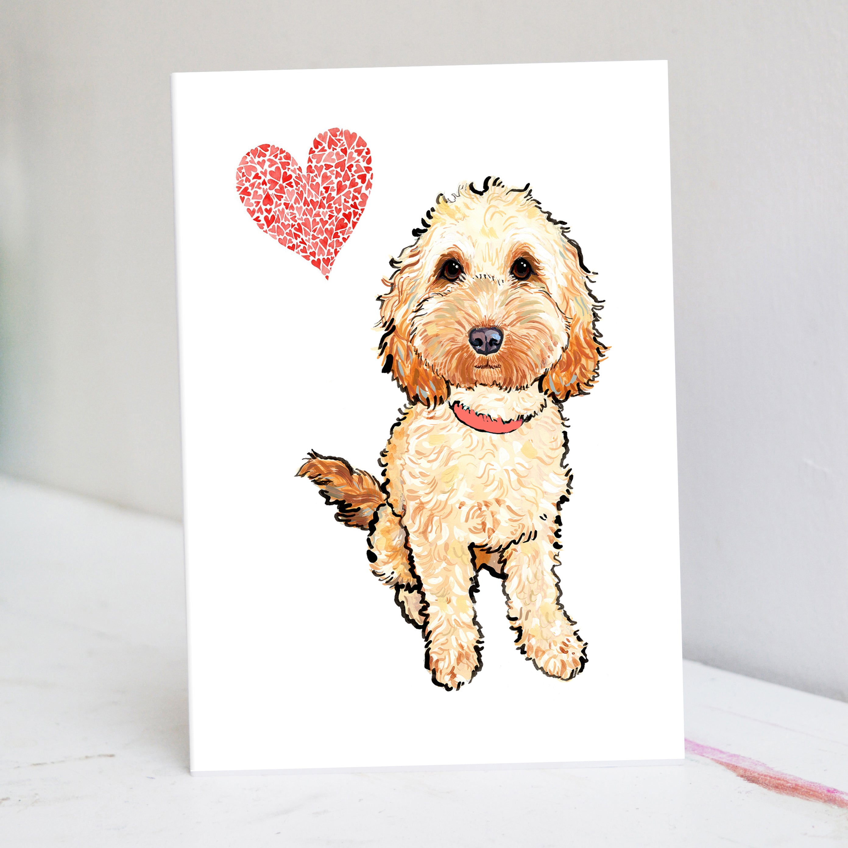 Cockapoo Valentines Card – Pet Portrait Illustration